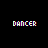 Pixelated text 'DANCER' and 'WALKER' with small white symbols below, displayed in a on black background with chromatic aberration effects