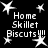 Black background with white pixelated text and stars, repeating 'Home Skillet Biscuits !!!' in four identical sections surrounded by star shapes.