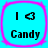 Four identical square icons with cyan backgrounds and pink borders, each displaying 'I' followed by a pixelated heart symbol and the word 'Candy' below.