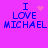 Purple background with blue text "I LOVE MICHAEL" and animated pink heart or yellow sparkles above the "I".
