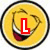 Yellow circular icon with black outline showing a cartoon face with wide grin, red tongue, and brown hair, featuring a red 'L' in the first frame and a cyan target symbol in the second frame.