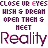 A 4-frame animated contact sheet showing pixelated text repeating 'CLOSE UR EYES', 'WISH & DREAM', 'OPEN THEM & MEET' with alternating 'Reality' in dark purple and pink, arranged in a grid pattern on white background.