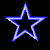 Nine star-shaped outlines in blue, cyan, green, yellow, orange, red, pink, and purple arranged in a on black background with one gray square