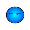 Blue circular face with black outline showing four distinct expressions: closed eyes, squinting eye, X-eyes with green mouth and motion lines, wide-eyed red veins.