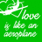 Green background with white text and airplane icon; repeated pattern of 'love is like an aeroplane' phrase.
