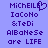 Pixelated text and symbols on a light purple background with one version featuring a heart symbol replacing the 'L' in MICHEIL.