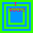 Four identical square display layered green and blue borders with red text "I ROCK!!" above a central empty space