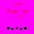 Pixelated text and symbols on a bright pink background with red and black elements.