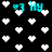Black background with scattered white pixel hearts and cyan 'my' text in three positions, each paired with a small heart symbol.