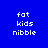 Blue background with white pixelated text 'fat kids nibble' arranged in a , where green bars highlight different across frames