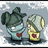 Two pixelated cartoon characters stand side-by-side against a light gray background with white cloud shapes; the left character has dark green hair and a red heart on its chest, while the right character has yellow clothing and a similar red heart.