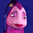 Animated contact sheet of a cartoon fish character with pink skin and purple hair in three distinct poses against varying backgrounds.