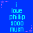 Blue background with cyan text reading "i love phillip sooo much" repeated in a pattern, surrounded by pink and purple star-shaped pixel decorations