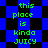 Green pixelated text reads 'this place is kinda JUICY' over a blue and black checkered background with shifting diamond patterns.