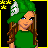 Animated contact sheet of a pixel art character wearing green clothing and blue jeans with text frames spelling out "green day is my religion!" in yellow and green neon-style lettering.