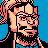 Pixelated 256x256 static image of a character with pink hair, glasses, and beard against blue background.