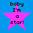 Four identical pixelated pink stars on a solid blue background, each containing black text reading "baby I'm a star!" in a retro digital font.