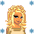 Pixel art contact sheet showing multiple frames of a female character with blonde hair wearing a beige top and blue jeans, surrounded by snowflake patterns and text "Single n' Crushin" in blue.