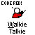 Pixelated red figure with white head holding black object, gray background text above and below.