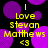 Yellow text on black background with purple circles, reading "I Love Stevan Matthews <3" in two identical vertical sections.