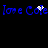 Blue pixelated text 'love Cole' repeats across two horizontal lines on a black background with white sparkles appearing near the center of each line.