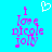 Pixelated text 'I love picole joy' in pink and blue on cyan background with a white heart above the left side.