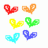 Six pixelated heart icons in red, orange, yellow, green, cyan, and blue arranged in a 2x3 grid on white background.