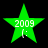 Green star-shaped icon with white text '2009' and a small white symbol below it, displayed in four identical static frames.