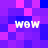 Pixelated purple and pink background with four white 'WOW' text elements arranged in a layout