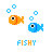 Animated pixel art contact sheet showing two fish characters with bubble animations and text changes across frames.