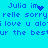Pixelated blue text on cyan background with animated heart symbol and repeated phrases.