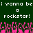 Green background with white pixelated text reading "i wanna be i wanna be a a rockstar! rockstar!" and pink pixelated crowd hands below.