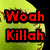 A static image of a yellow softball with red stitching, overlaid with bold red text reading "Woah Killah Is My Life" and "Zahra Lucyy <3" on separate sections.