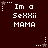 Dark red background with white pixelated text reading "Im a SeXXii MAMA" and small star-and-dot animations in four corners.