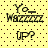 Yellow background with dark brown dots, displaying four identical text-based arranged in a