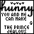 20 identical black-and-white pixel art icons featuring text and a stylized 'P' logo, each displaying the phrase "YOU AND HE CAN MAKE CINDERELLA & THE PRINCE JEALOUS" with varying punctuation