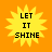 Four identical yellow starburst shapes with black text "LET IT SHINE" on an orange background, arranged in a