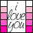 A contact sheet of five animated frames showing a pink and white grid with "i love you" text in black cursive on white backgrounds, arranged left-to-right top-to-bottom.