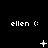 Pixelated white text 'ellen :' repeated across a black background with animated symbols changing below each instance.