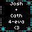 Pixel art with cyan border and star accents, displaying repeated text elements on black background