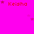 A bright pink background displays multiple instances of the name "Keisha" in red pixelated text, each accompanied by small pink and purple star icons scattered throughout the scene.
