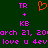 Green background with pink text and an orange heart symbol, showing repeated text and date information.