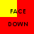 four identical with red backgrounds and yellow top-left corners, each containing black pixelated text reading "FACE" above "DOWN"