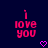 Pixelated text 'i love you' in pink on dark blue background with two pixel hearts below.