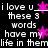 Black background with white pixelated text reading "i love u these 3 words have my life in them" and pink star symbols scattered throughout.