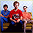 Pixelated image of three people on a couch with red text reading 'Can u Get Me My Chapstick Some say Love... It is Happy Hands! Lucky!' against blue background.