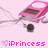 Pixelated pink car with brown interior and black wheel on light pink background, featuring 'iPrincess' text with heart symbol below.