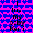 Pixelated icon with repeating text "I luv my baby Kerri" over blue heart pattern on pink background.
