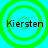 Four identical circular green ripple patterns on a cyan background with the text 'Kiersten' in black pixelated font centered over each ripple.