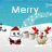 Pixelated holiday-themed animation with Santa-like figures and reindeer in a snowy landscape under blue sky.